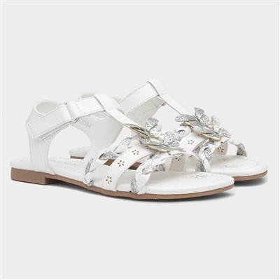 Girls White and Silver Butterfly Sandals