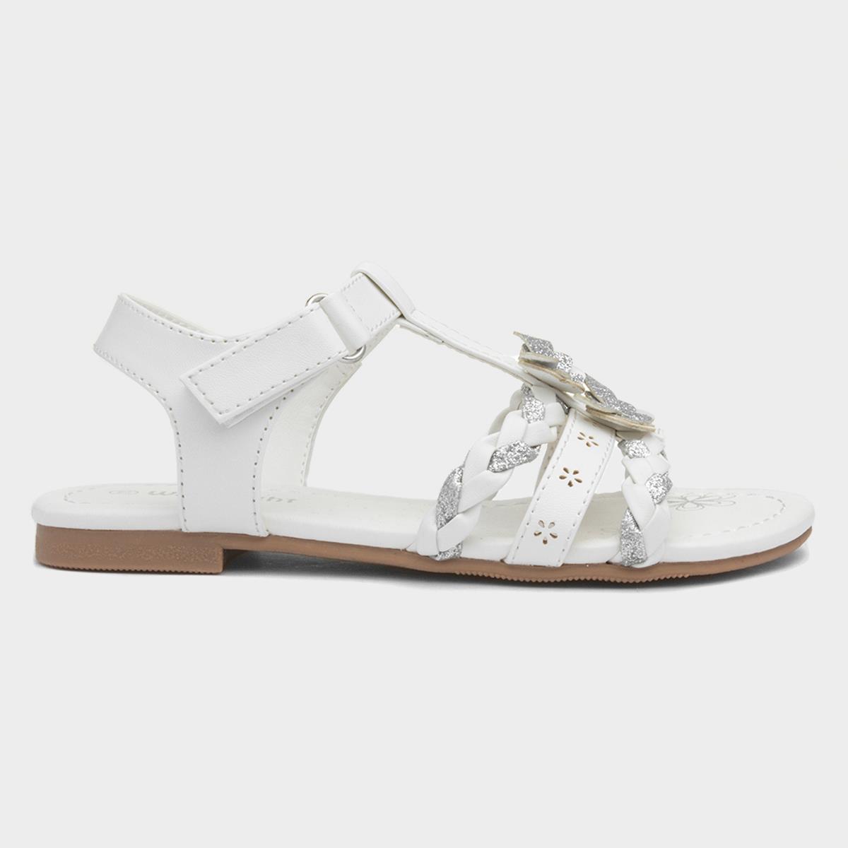 Girls White and Silver Butterfly Sandals