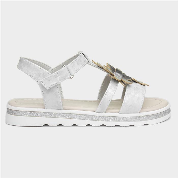 Girls Silver & Metallic Floral Sandals