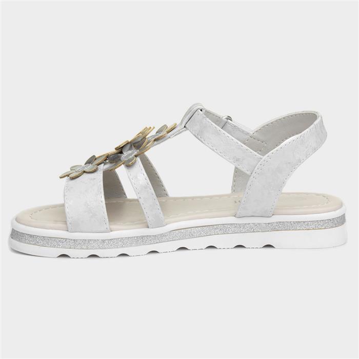 Girls Silver & Metallic Floral Sandals