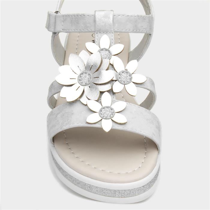 Girls Silver & Metallic Floral Sandals