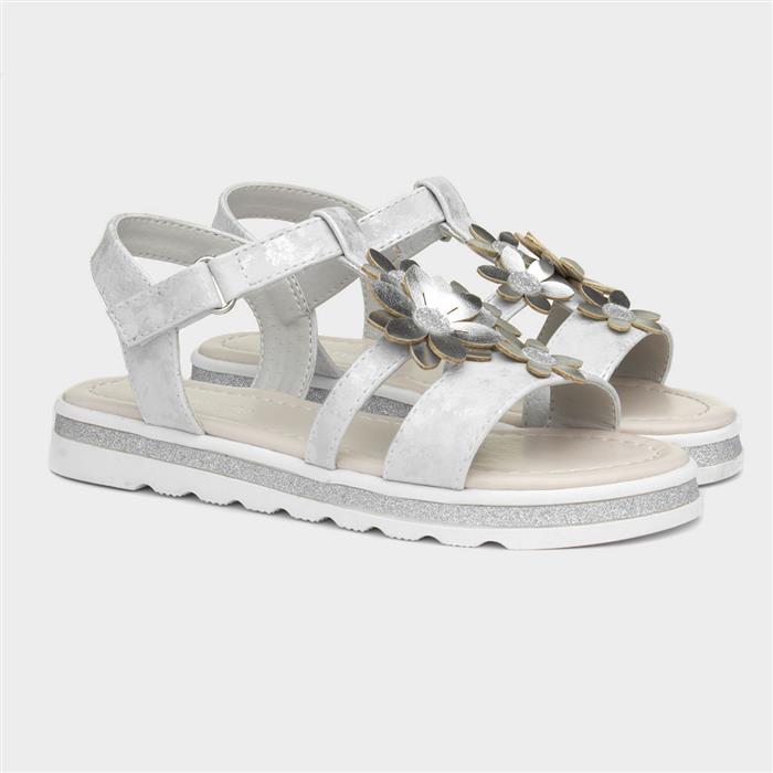Girls Silver & Metallic Floral Sandals