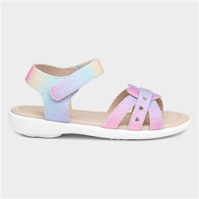 Girls Rainbow Glitter Heart Sandals