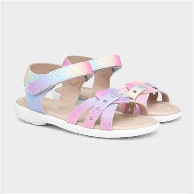 Girls Rainbow Glitter Heart Sandals