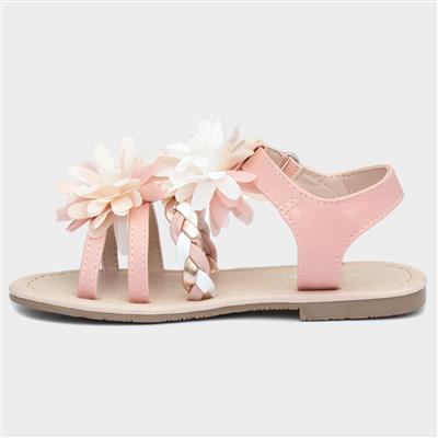 Girls Pink Chiffon Flower Sandals