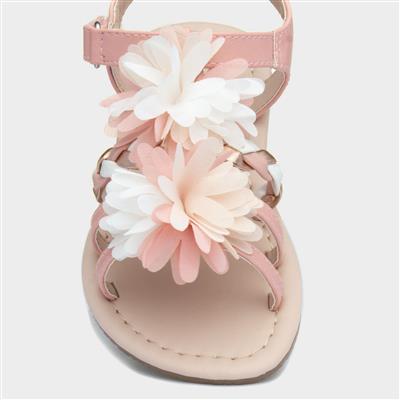 Girls Pink Chiffon Flower Sandals