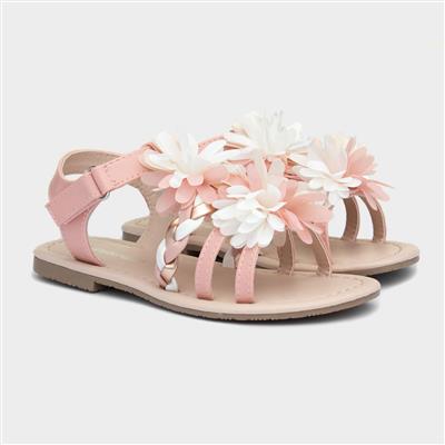 Girls Pink Chiffon Flower Sandals