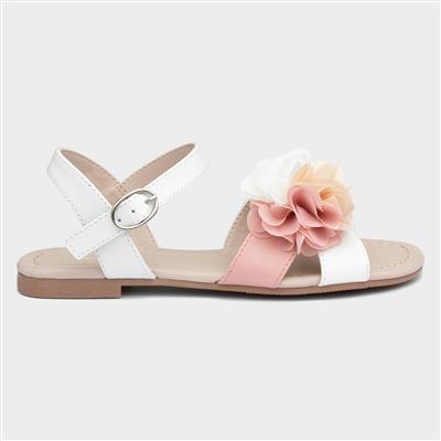 Girls White and Pink Buckled Sandal