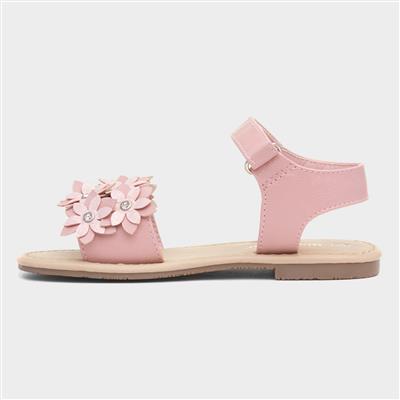Faron Girls Pink Flower Diamante Sandal