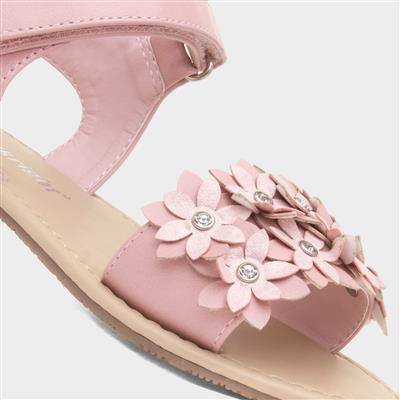 Faron Girls Pink Flower Diamante Sandal