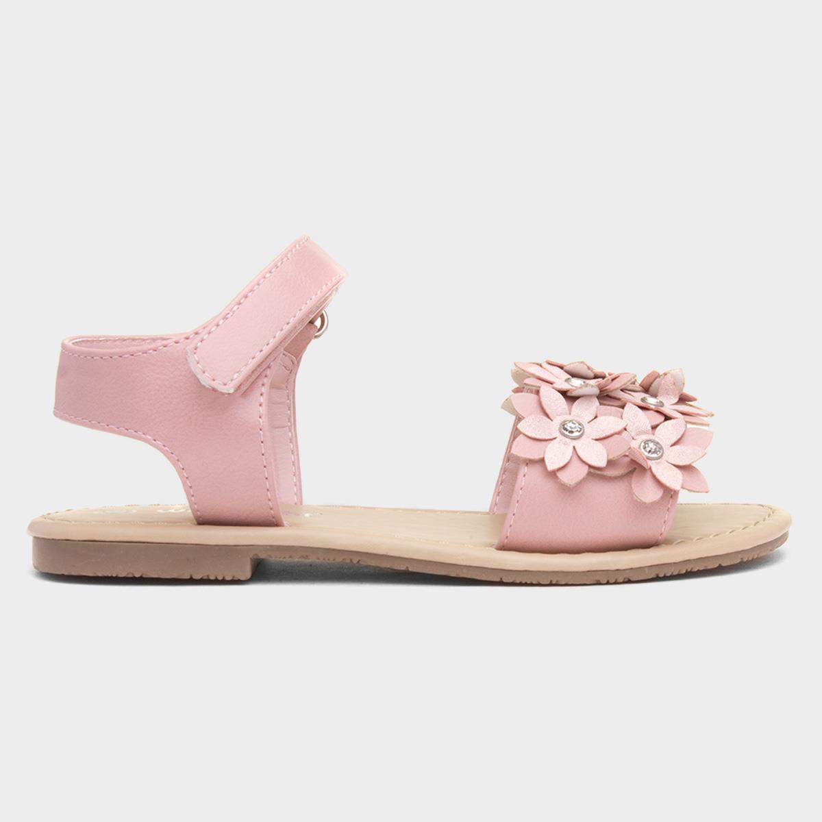 Faron Girls Pink Flower Diamante Sandal
