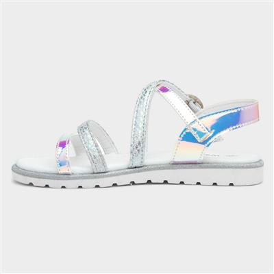 Girls Silver Iridescent Strappy Sandal