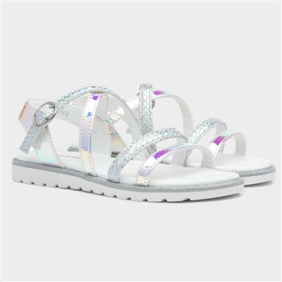 Girls Silver Iridescent Strappy Sandal