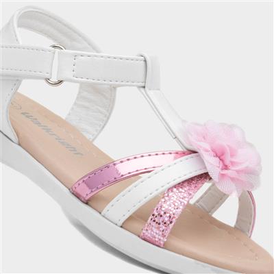 Girls White & Pink Shimmer Sandal