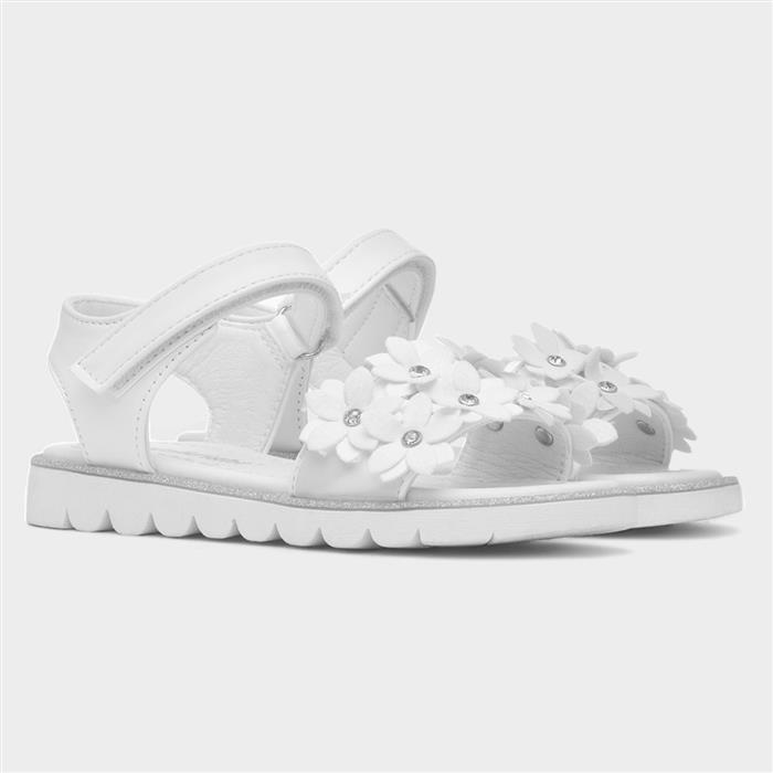 Florian Girls White Flower Flat Sandal