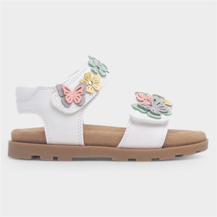 Mayfield Girls White Flower Flat Sandal