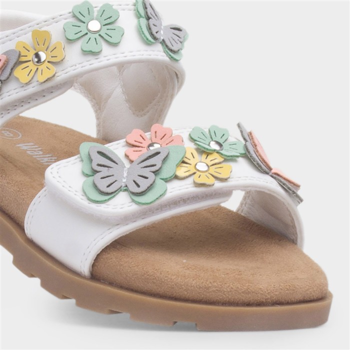 Mayfield Girls White Flower Flat Sandal