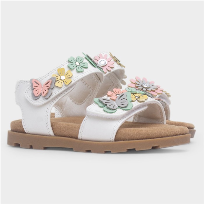 Mayfield Girls White Flower Flat Sandal