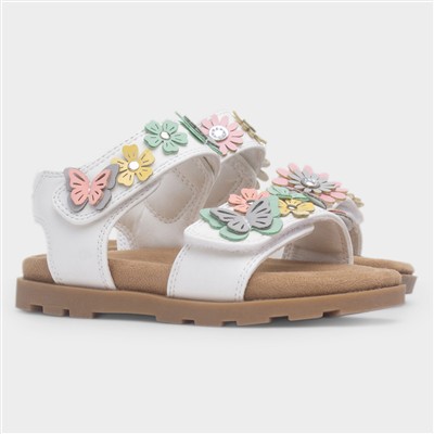 Mayfield Girls White Flower Flat Sandal
