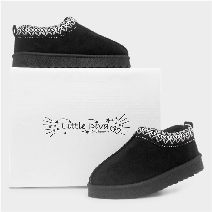 Claudia Girls Black Slip On Clog Shoes
