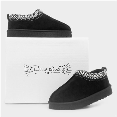Claudia Girls Black Slip On Clog Shoes