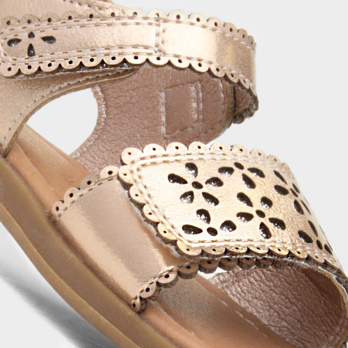 Flora, Rose Gold Metallic Leather Girls Rip-tape Sandals