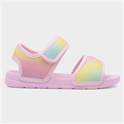 Girls Pink Easy Fasten Rainbow Glitter Flat Sandal (Click For Details)