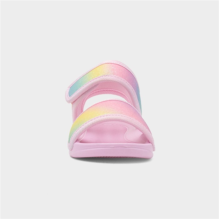 Girls Pink Easy Fasten Rainbow Glitter Flat Sandal