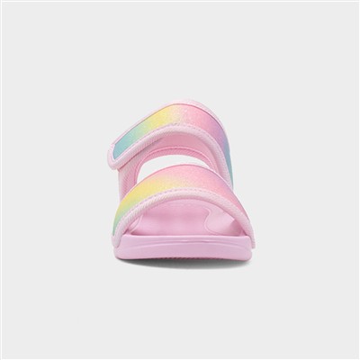 Girls Pink Easy Fasten Rainbow Glitter Flat Sandal