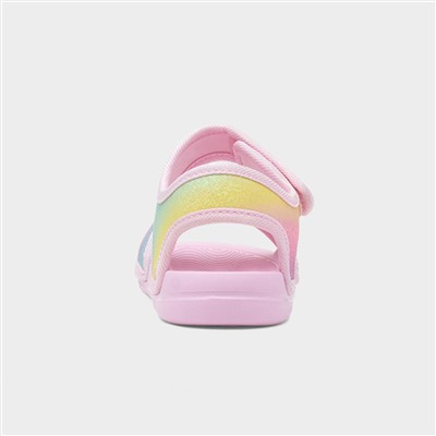 Girls Pink Easy Fasten Rainbow Glitter Flat Sandal