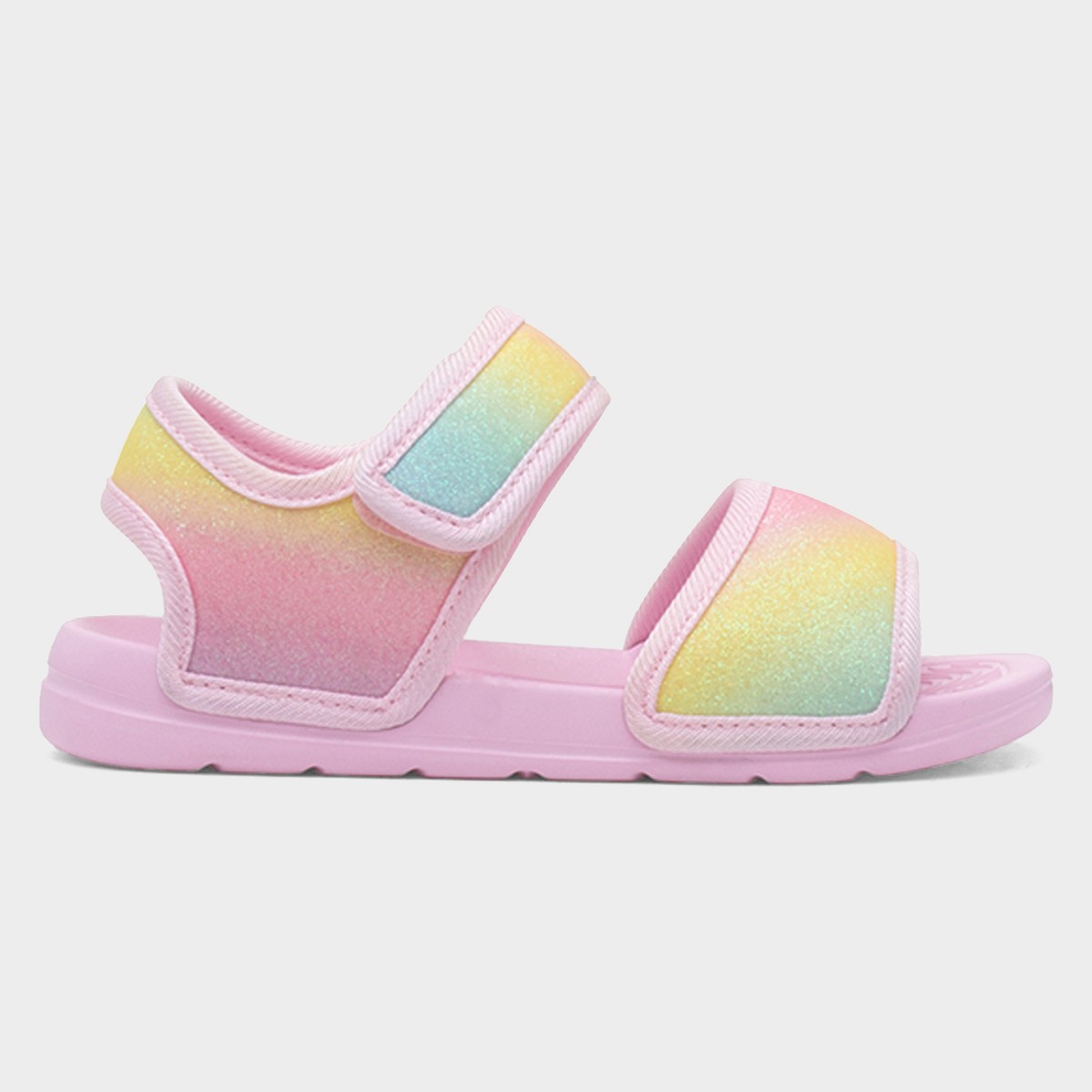Girls Pink Easy Fasten Rainbow Glitter Flat Sandal