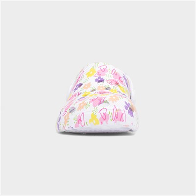 Girls White Flower Print Slip On EVA Clog