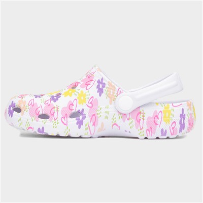 Girls White Flower Print Slip On EVA Clog