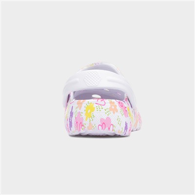 Girls White Flower Print Slip On EVA Clog