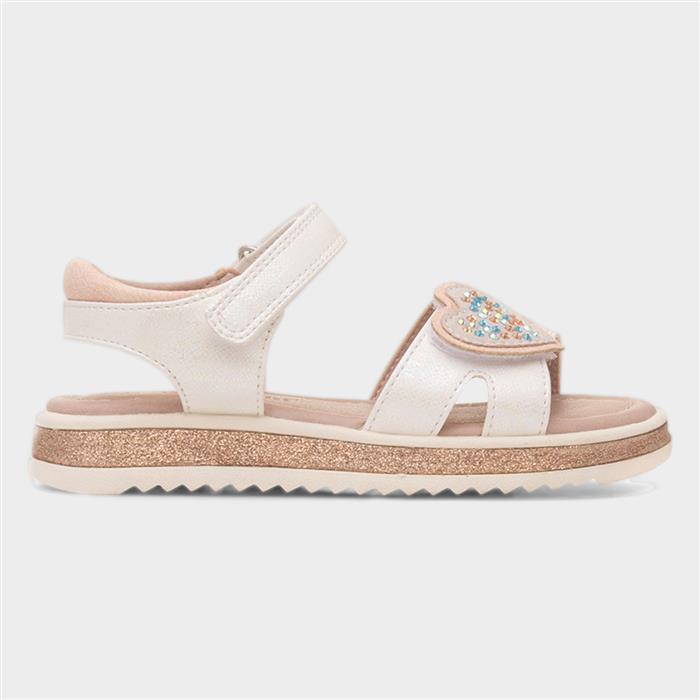 Abbey Girls White Heart Flat Sandal