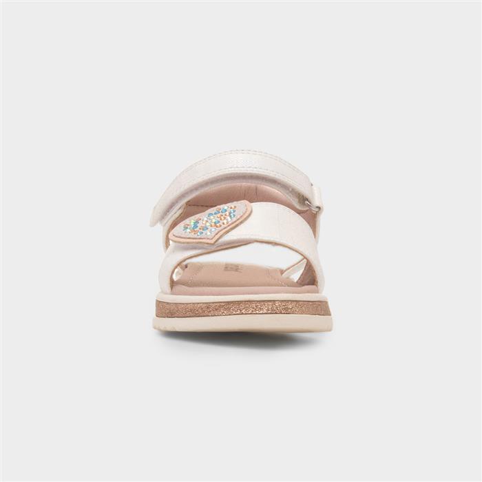 Abbey Girls White Heart Flat Sandal