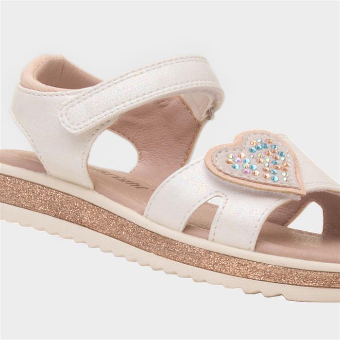 Abbey Girls White Heart Flat Sandal