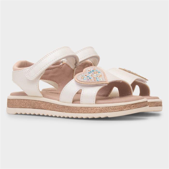 Abbey Girls White Heart Flat Sandal