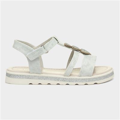 Girls White Heart Easy Fasten Sandal