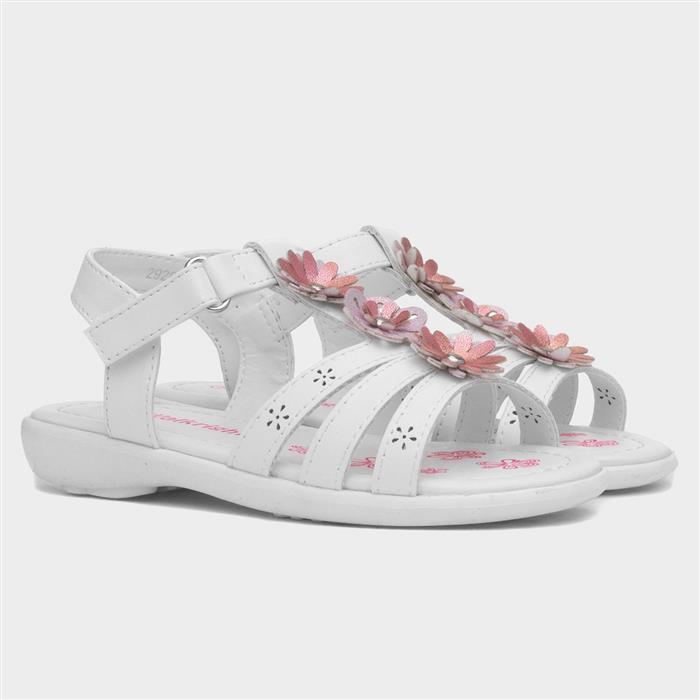 Caylee Girls White Flower Strappy Sandal