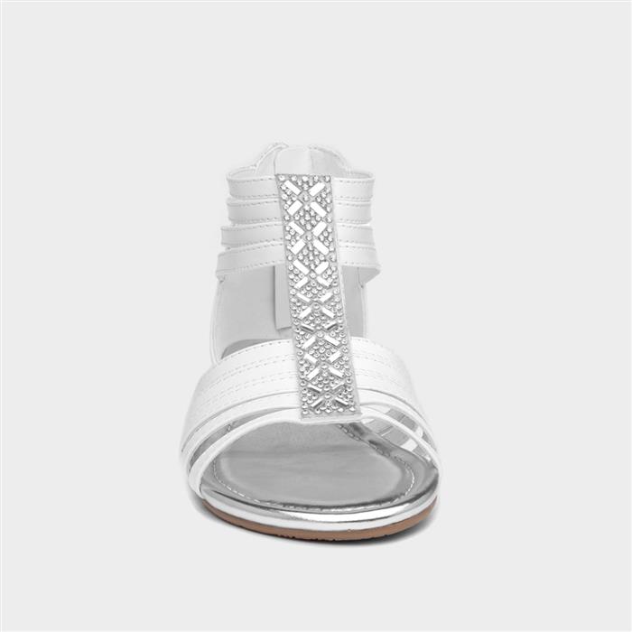 Girls White Diamante Zip Up Strappy Sandal