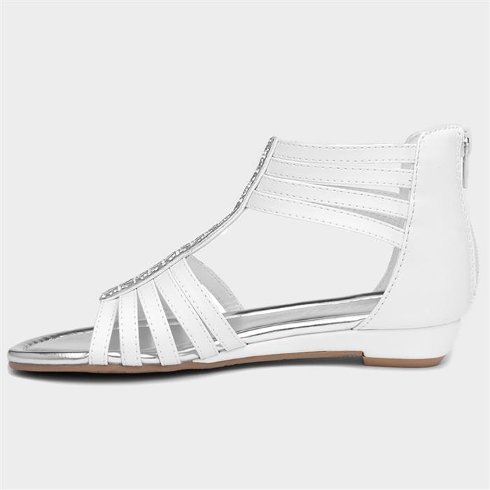 Girls White Diamante Zip Up Strappy Sandal