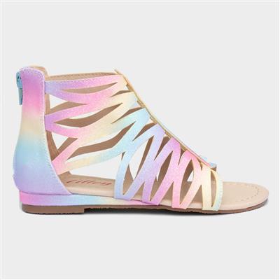 Girls Rainbow Glitter Zip Up Sandals