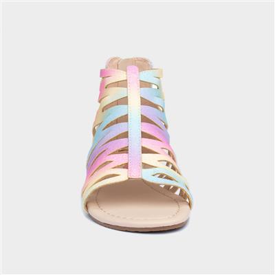 Girls Rainbow Glitter Zip Up Sandals