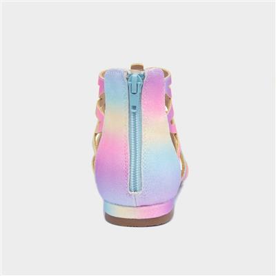 Girls Rainbow Glitter Zip Up Sandals