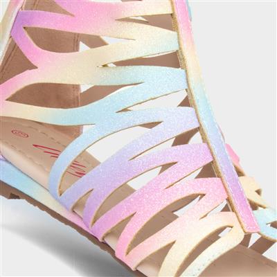 Girls Rainbow Glitter Zip Up Sandals