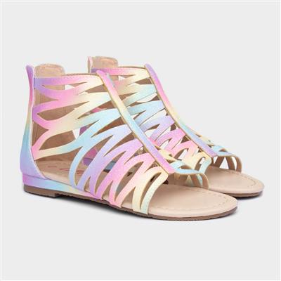 Girls Rainbow Glitter Zip Up Sandals