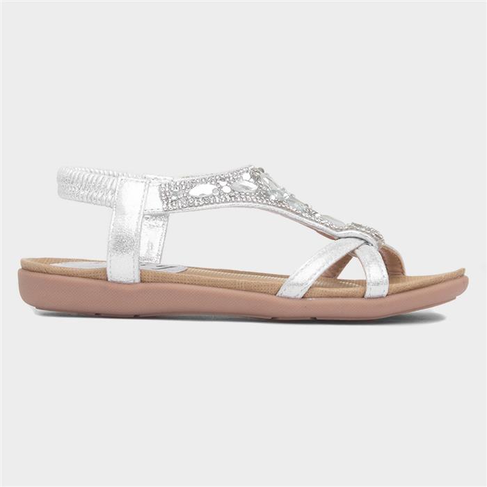 Girls Silver Diamante Open Toe Flat Sandal