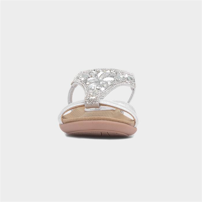 Girls Silver Diamante Open Toe Flat Sandal