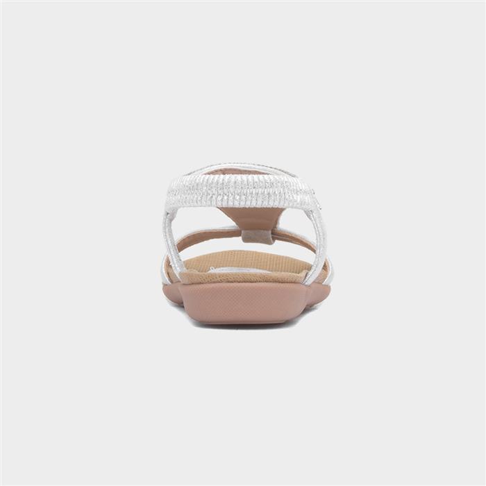 Girls Silver Diamante Open Toe Flat Sandal